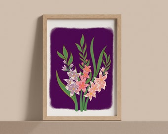 Gladiolus August Birth Month Flower Art Print A4