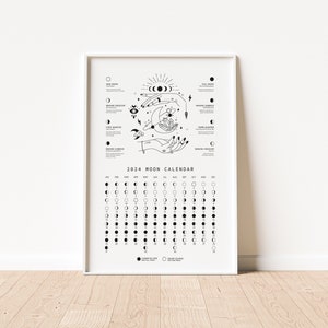 Moon Calendar 2024, Lunar Calendar 2024, Printable 2024 Calendar, Digital Moon Calendar, Moon Phase Calendar, New Moon Calendar, Moon Poster image 1