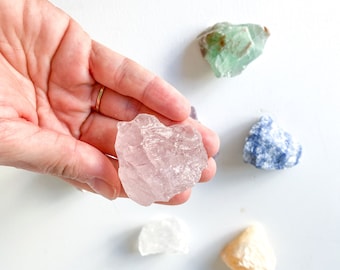 Raw Crystal, rose quartz, amethyst, quartz, citrine, rhodonite, blue quartz, green calcite, home office, yoga gift, meditation gift, chakra