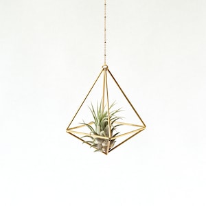 Hanging air plant holder, mobile Himmeli, gold plant hanger, air plant geometric planter, airplant display, home decor gift, octahedron 01