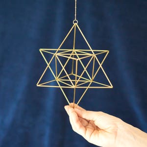 Merkaba, Himmeli Star Tetrahedron, sacred geometry, platonic solids, 3D David star, brass Mobile, hanging geometric decor, unique gifts 画像 5