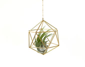 Luftpflanze Pflanzenhänger Himmeli Icosahedron No. 01, Pflanzenampel, Messing Mobile, geometrisch terrarium, gold deko, Geschenkidee