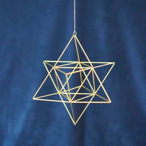 Merkaba, Himmeli Star Tetrahedron, sacred geometry, platonic solids, 3D David star, brass Mobile, hanging geometric decor, unique gifts