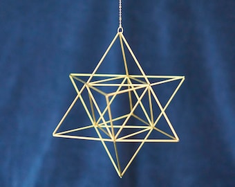 Merkaba, Himmeli Star Tetrahedron, sacred geometry, platonic solids, 3D David star, brass Mobile, hanging geometric decor, unique gifts