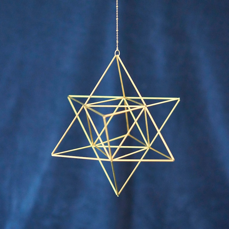 Merkaba, Himmeli Star Tetrahedron, geometría sagrada, sólidos platónicos, estrella de David 3D, móvil de latón, decoración geométrica colgante, regalos únicos imagen 1