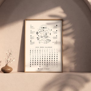 Moon Calendar 2024, Lunar Calendar 2024, Printable 2024 Calendar, Digital Moon Calendar, Moon Phase Calendar, New Moon Calendar, Moon Poster image 2