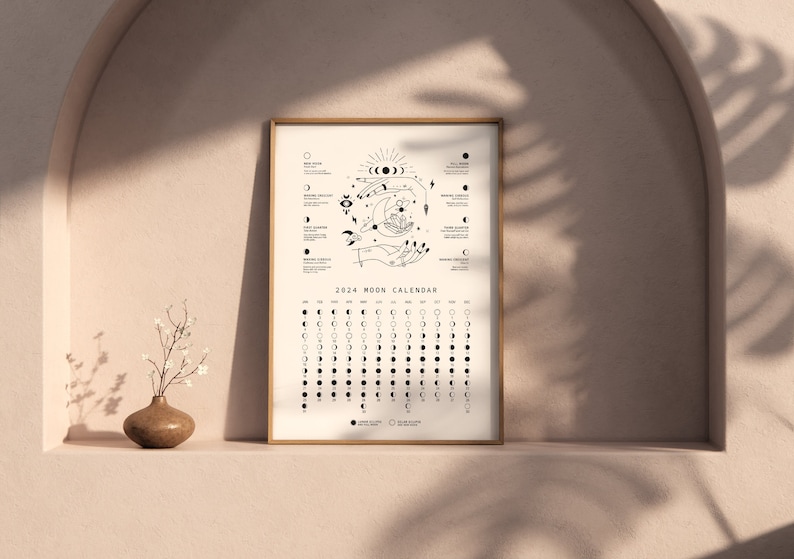 Moon Calendar 2024, Lunar Calendar 2024, Printable 2024 Calendar, Digital Moon Calendar, Moon Phase Calendar, New Moon Calendar, Moon Poster image 2