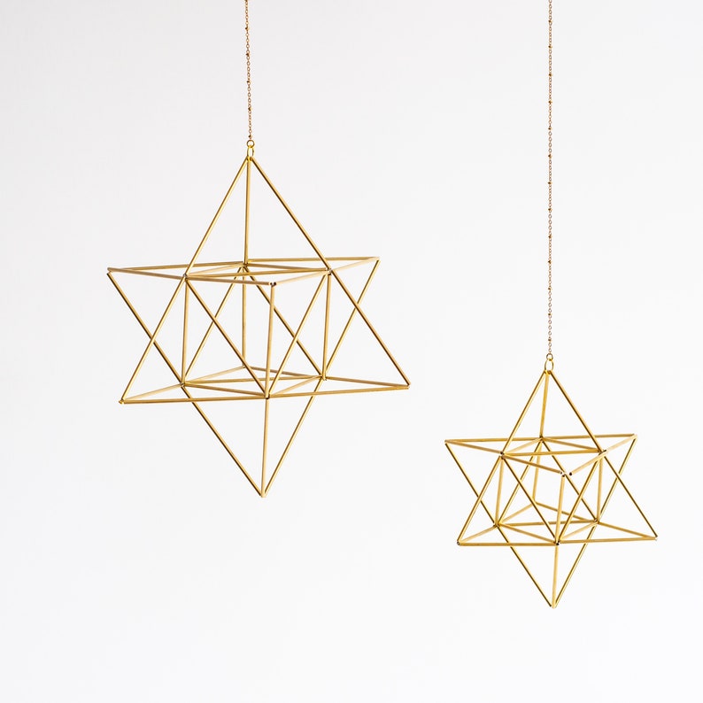 Merkaba, Himmeli Star Tetrahedron, sacred geometry, platonic solids, 3D David star, brass Mobile, hanging geometric decor, unique gifts 画像 9