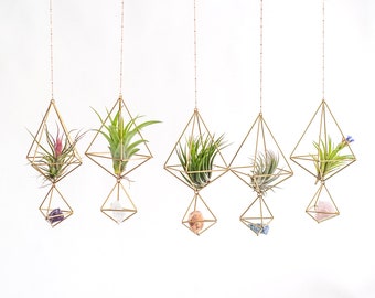 Cintre de plante avec pierre précieuse et plante d’air, plante de quartz rose, mobile d’améthyste, pendentif en quartz, cadeau de Noël, cadeau pour eux