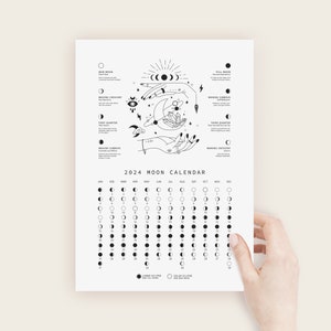 Moon Calendar 2024, Lunar Calendar 2024, Printable 2024 Calendar, Digital Moon Calendar, Moon Phase Calendar, New Moon Calendar, Moon Poster image 4