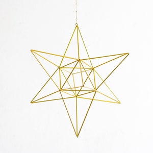 Himmeli Star Tetrahedron, Merkaba, sacred geometry, platonic solids, 3D David star, brass Mobile, hanging geometric decor, unique gifts