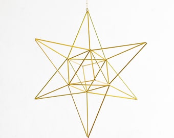 Himmeli Star Tetrahedron, Merkaba, sacred geometry, platonic solids, 3D David star, brass Mobile, hanging geometric decor, unique gifts