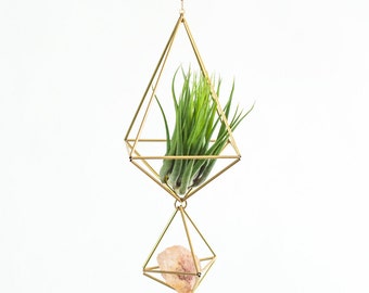 Planta de aire soporte colgante con mineral semiprecioso, Himmeli Octahedron No. 02, estructura geométrica colgante, día de la madre