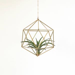 Hanging Air plant geometric holder, mobile Himmeli Icosahedron No. 02, gold plant hanger, air plant geometric planter, home decor gift