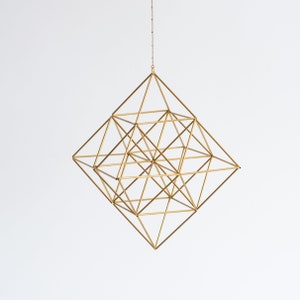 Geometric hanging sculpture, Himmeli Matrix, brass mobile, mobile himmeli, mobile gold, 3d minimal, home decor gift, sacred geometry