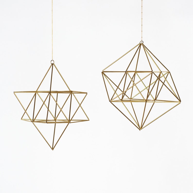 Merkaba, Himmeli Star Tetrahedron, sacred geometry, platonic solids, 3D David star, brass Mobile, hanging geometric decor, unique gifts 画像 10