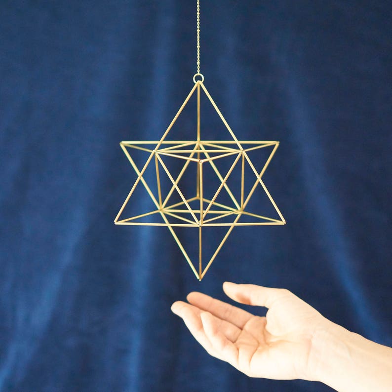 Merkaba, Himmeli Star Tetrahedron, geometría sagrada, sólidos platónicos, estrella de David 3D, móvil de latón, decoración geométrica colgante, regalos únicos imagen 6