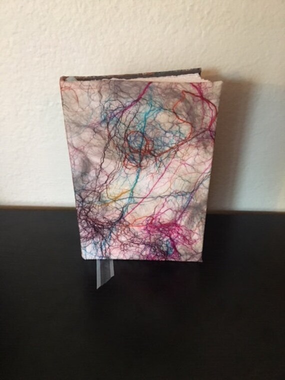 Silk Journal Notebook Diary Sketchbook Hardcover Stitched Binding Handmade Unlined Grey Pink Blue