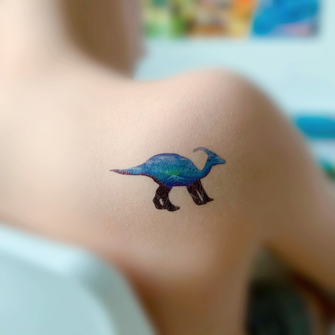 Tattoo Dinosaur Parasaurolophus watercolor 26 x 14 inches Etsy
