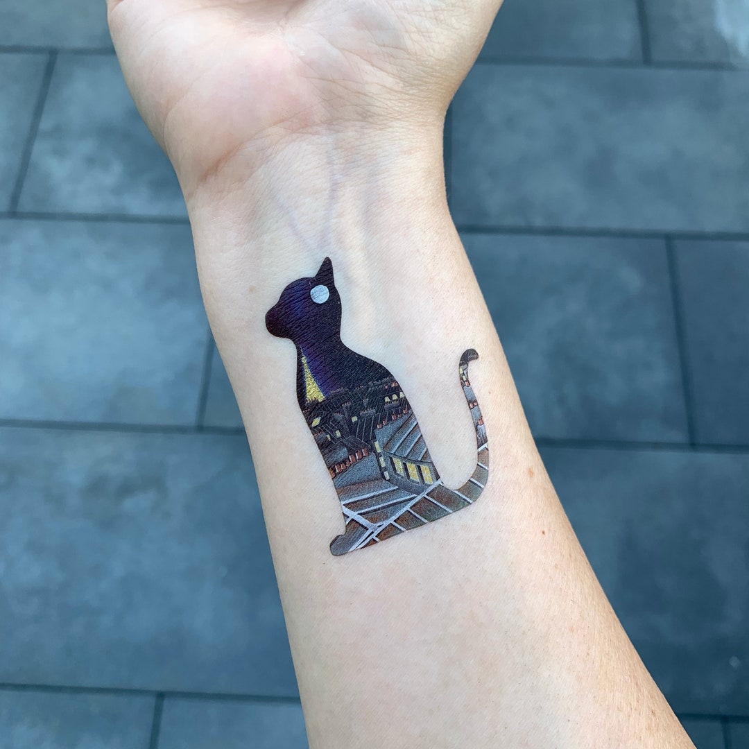 Temporary Tattoo Cat 2,4 X 1,8 Inches Set of 2 Etsy