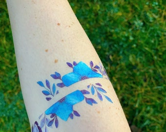 Temporary Tattoos bracelet blue flowers - 4 Tattoos