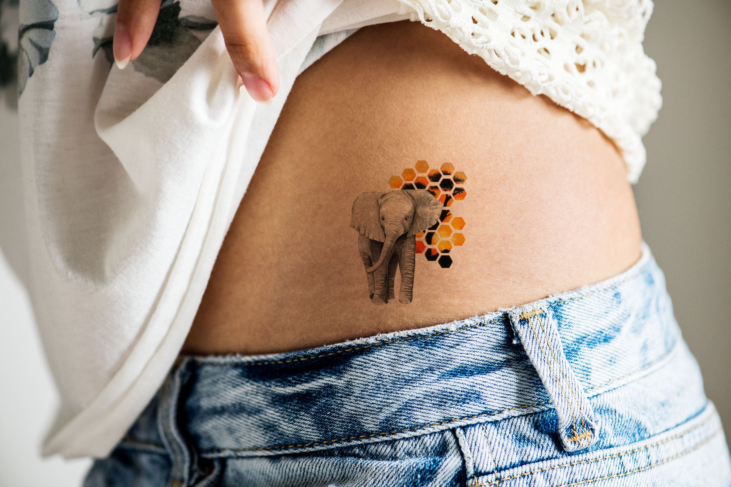 2 Temporary Tattoos Elephant and Sunset Etsy
