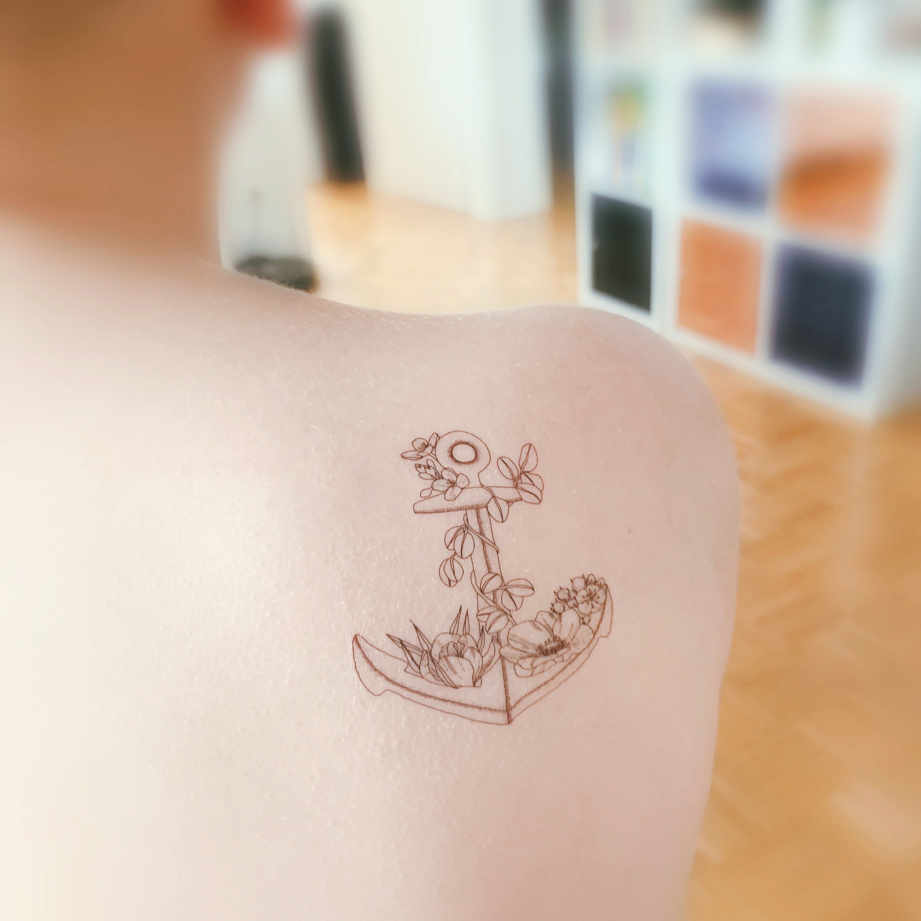 Temporary Tattoos Anchor \u0026 Wildflowers - 2 Tattoos / Floral Tattoo / Boho  Tattoo / Black White Tattoo / Festival Tattoo - Etsy Finland, image size:3000x2999