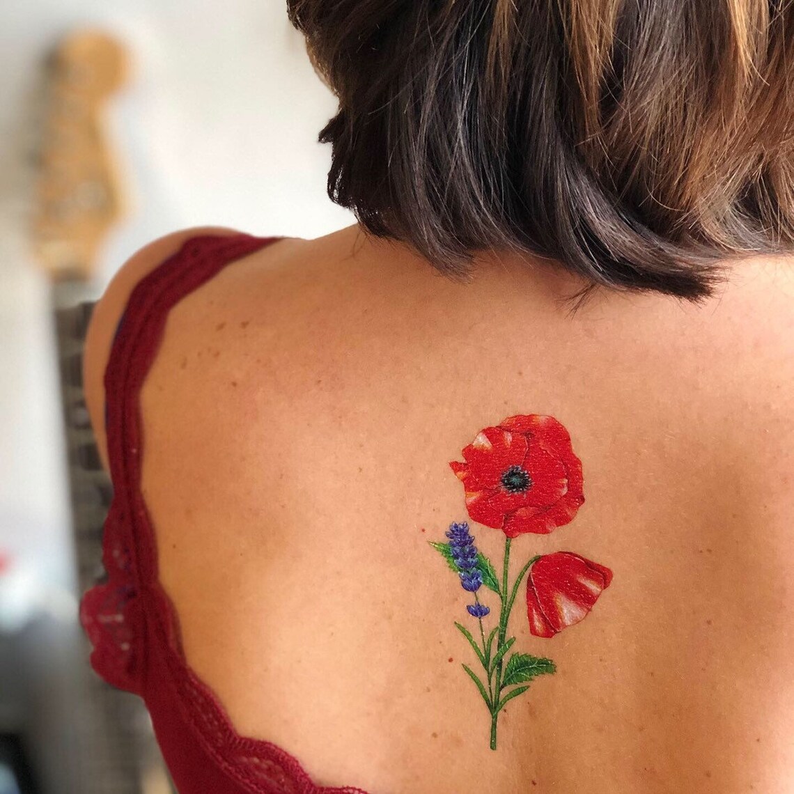 Tattoo Poppy And Lavender 4 Inches Etsy