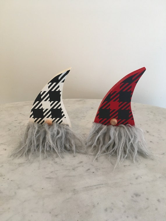 Wood Gnome Shelf Sitter Buffalo Plaid Design Etsy