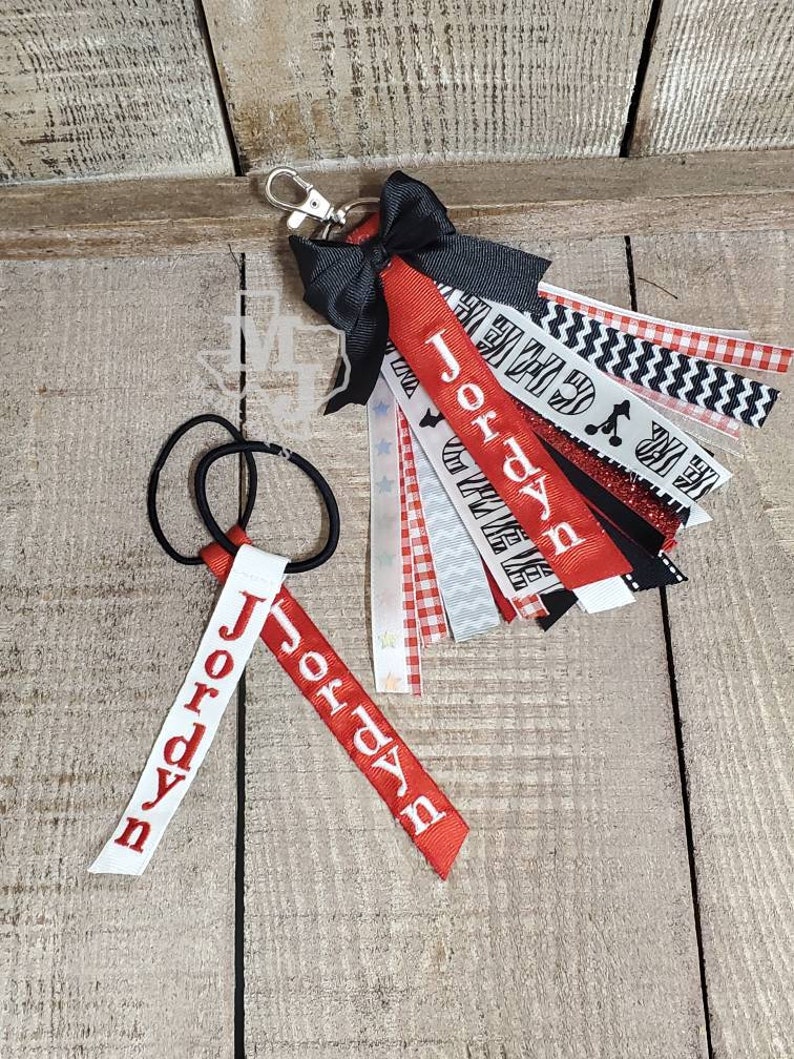 Cheer Pom Pom Name Tag Embroidered Ribbon Tag Pompom Name Etsy