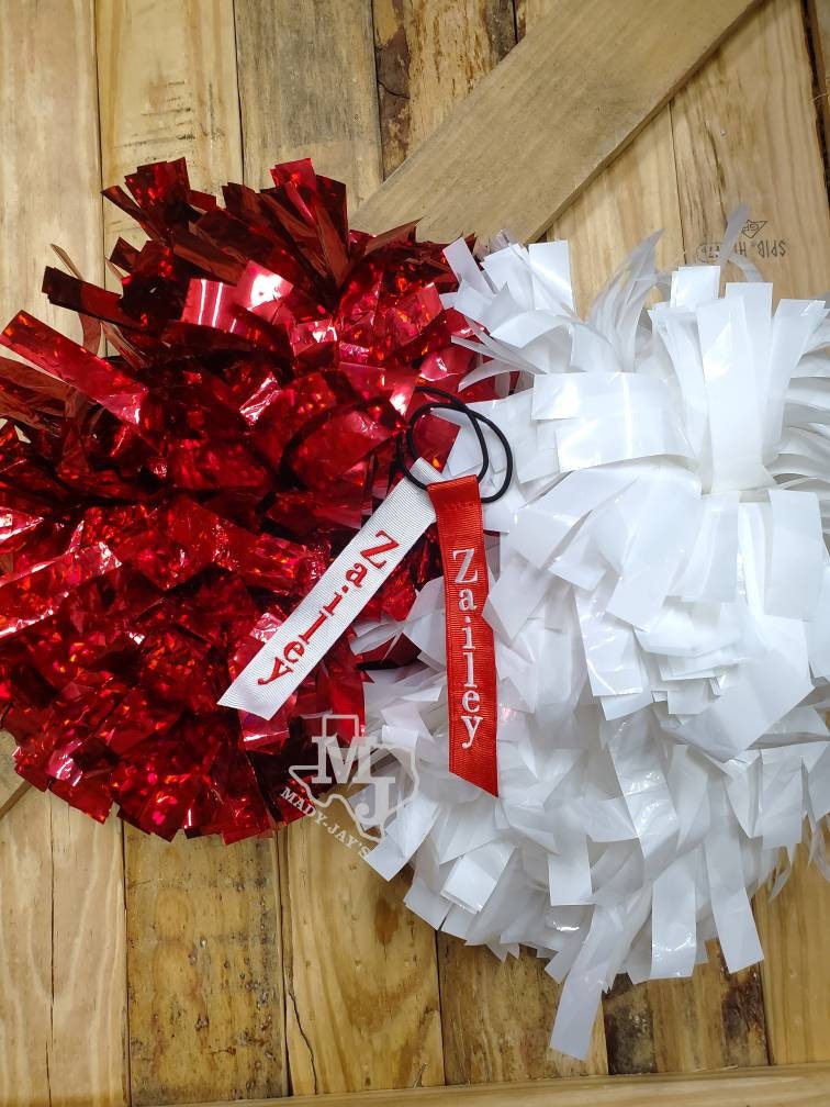 Cheer Pom Pom Name Tag Embroidered Ribbon Tag Pompom Name Etsy