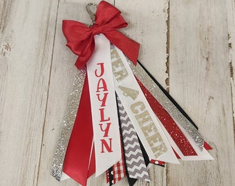 Cheer Ribbon Zipper Pull Name Tags, Cheer Bag Tag Customized, Personalized Cheer Name Tag, Ribbon Cheer Bag ID with Name, Girl Gift