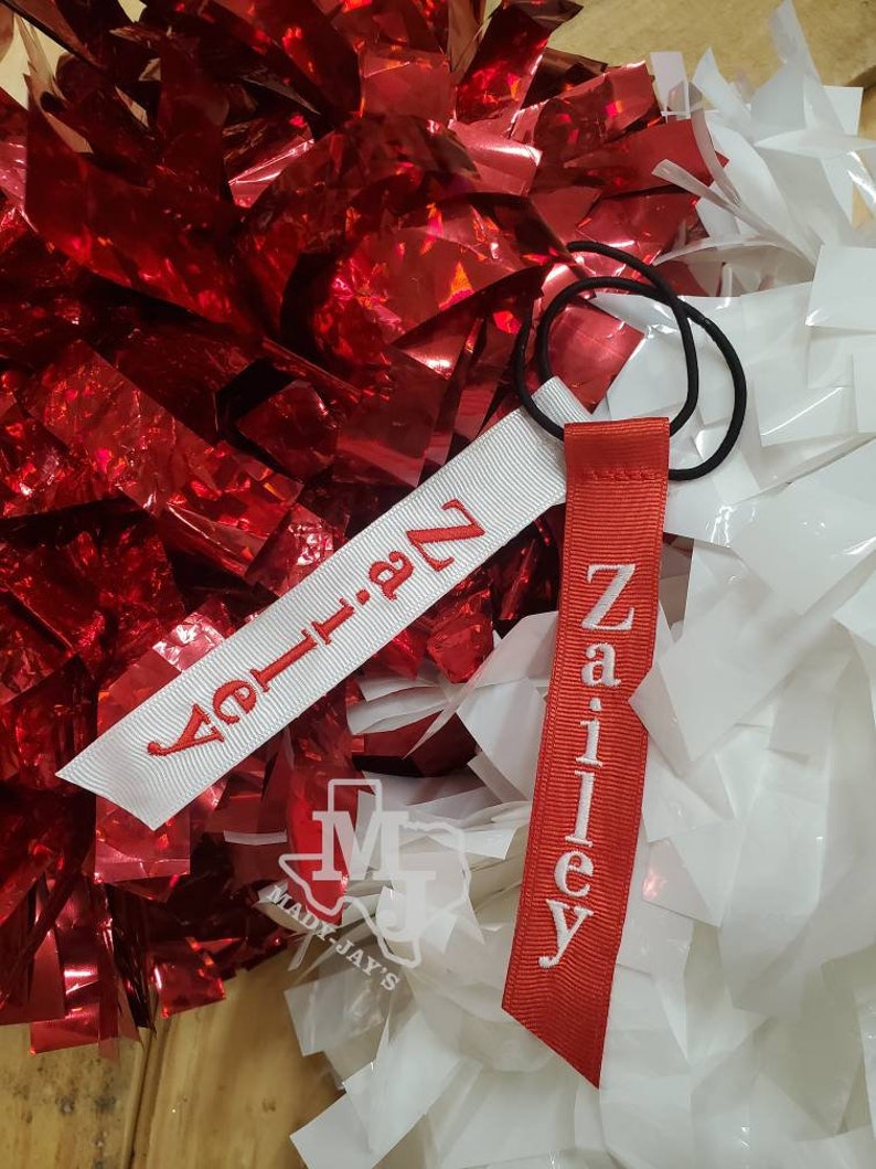 Cheer Pom Pom Name Tag Embroidered Ribbon Tag Pompom Name Etsy