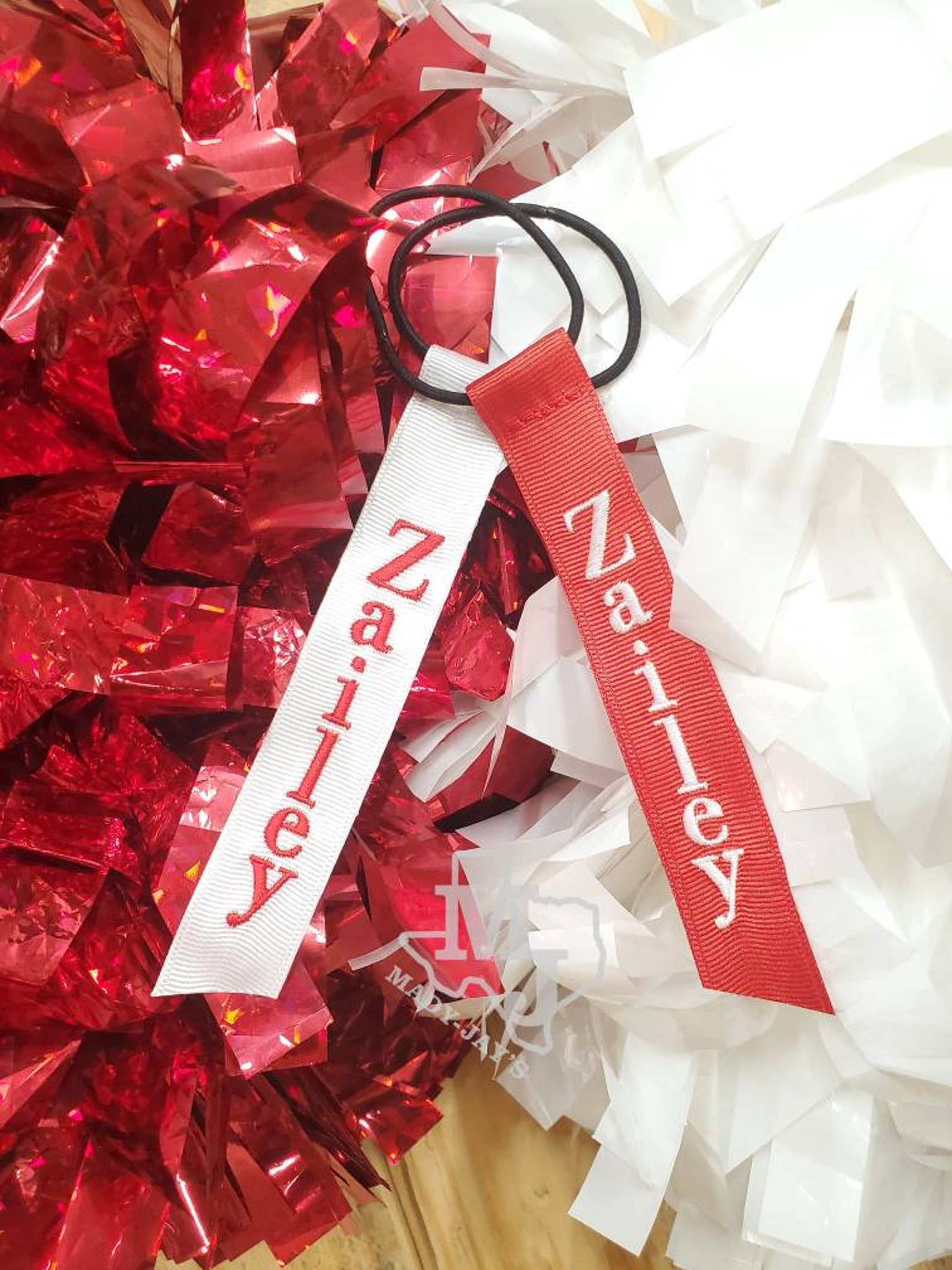 Cheer Pom Pom Name Tag Embroidered Ribbon Tag Pompom Name Etsy