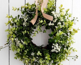 Eucalyptus & Boxwood Spring Wreath: Everyday Door Decor (12" Diameter)