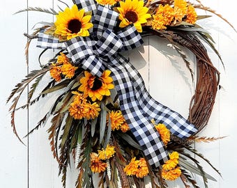 Fall Sunflower Wreath: Thanksgiving Autumn Door Decor