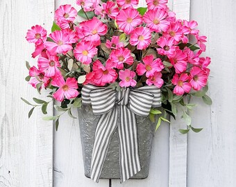 Summer Door Wreath, Summer Wreath for Front Door, Summer Cosmos, Pink Flower Door Basket, Spring Wreath for Front Door, Cosmos Wreath,