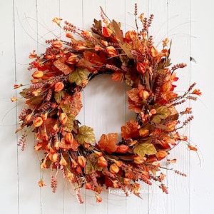 Fall Door Wreath: Autumn Peony & Lantern Thanksgiving Decor