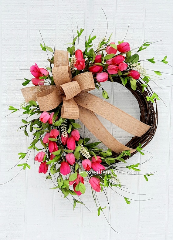Spring Door Wreath, Easter Decor, Spring Tulip Wreath, Tulip Easter Wreath, Pink Tulip Wreath, Summer Wreath, Mother's Day gift