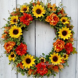 Sunflower Wreath, Fall Wreath, Fall Wreath Front Door, Thanksgiving Wreath, Fall Sunflower Wreath, Autumn Wreath for Door,