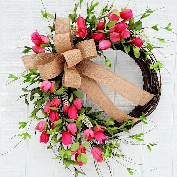 Spring Tulip Wreath, Easter Wreath, Front Door Floral Wreath, Summer Wreath, Mother's Day gift