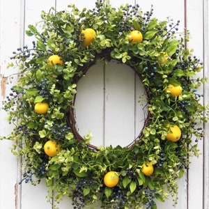 BEST SELLER,Lemon Wreath,Yellow Lemon Wreath,Summer Wreaths,Summer Front Door Wreaths,Blueberry Wreath,Spring Wreath,Citrus Wreath,Blueberry