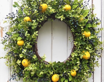 Lemon Blueberry Wreath: Summer Citrus Door Decor