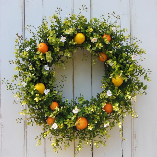 BEST SELLER,Lemon Wreath,Summer Door Wreath,Summer Lemon Wreath,Spring Wreath,Citrus Wreath,Oranges Wreath,Farmhouse Wreath, Boxwood Wreath