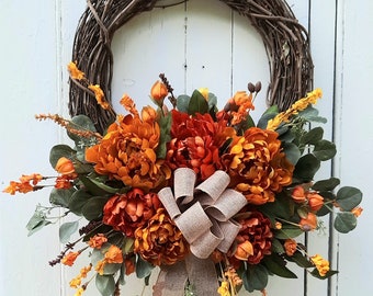 Fall Wreath, Fall Wreath Front Door, Fall Peony Wreath, Front Door Fall Wreath, Fall Flowers, Autumn Door Wreath, Thanksgiving Wreath, Fall