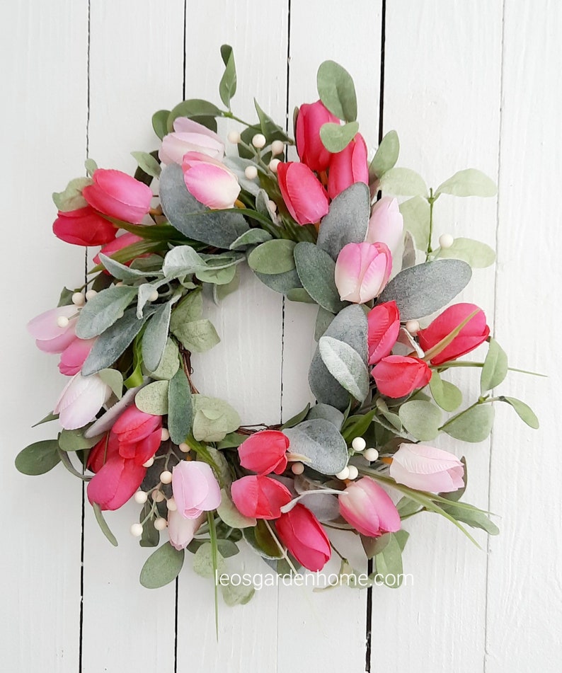 Pink Tulip Spring Door Wreath: Easter Decor (12" Diameter) - Etsy