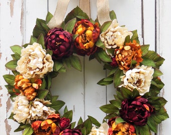 Fall Peony Wreath, Fall Wreath for Front Door, Fall Wreath, Wreath for Fall, Autumn Wreath, Thanksgiving Wreath, Autumn Door Wreath, Fall