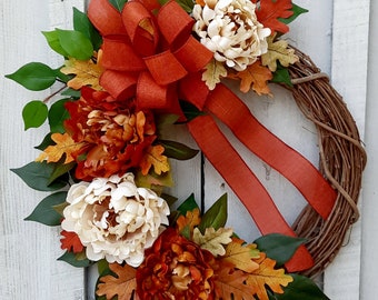 NEW Fall Door Wreath, Wreath for Fall, Fall Peony Wreath