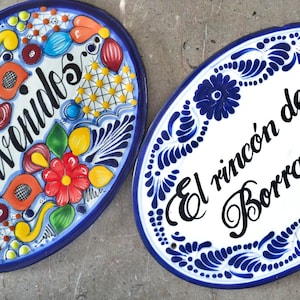 Set of two 9.5&quot; Personalized Talavera tile house Sign, Housewarming gift, personalized tile sign, Mexican decor, Talavera Poblana CM384