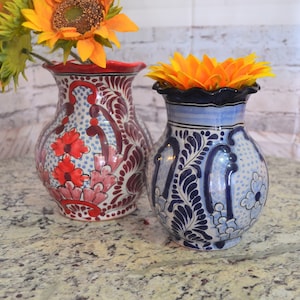 Set of 2 Modern mexican talavera flower vase. Ceramic jar. CM227
